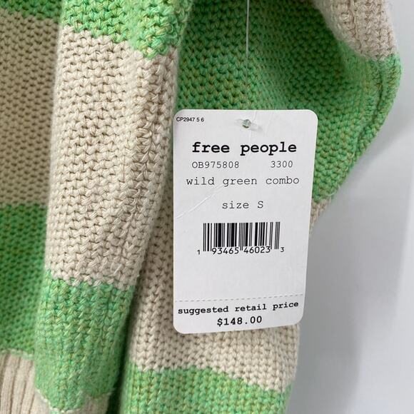 Free People Cassidy Off The Shoulder Striped Sweater In Wild Green NEW Small - Picture 7 of 12